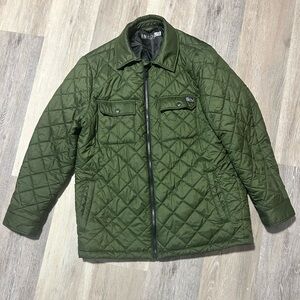 FINTECH Mens Olive Green Quilted Barn Coat Jacket Size Large Full Zip Pockets
